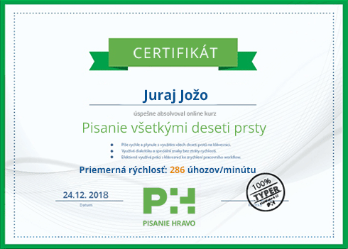 Certifikát o písaní všetkými desiatimi